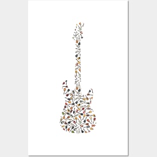 Guitar Silhouette Filled with Guitars Posters and Art